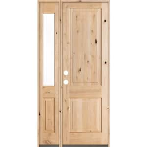 44 in. x 96 in. Rustic Unfinished Knotty Alder Square-Top Right-Hand Left Half Sidelite Clear Glass Prehung Front Door