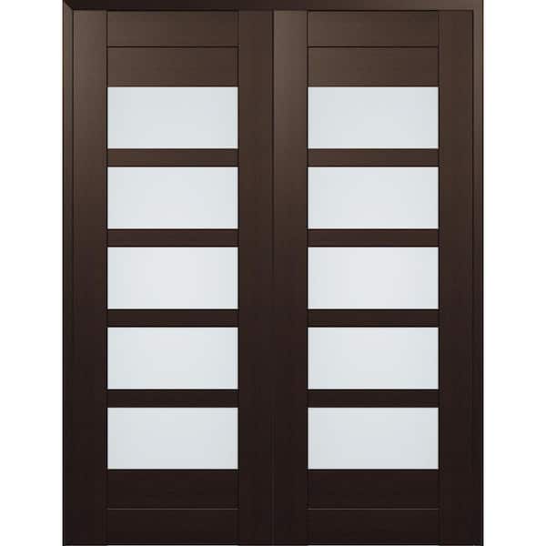 Vona 07-07 72 in. W x 96 in. Universal 5-Lite Frosted Glass Vera Linga Oak Wood Composite Double Prehung Interior Door