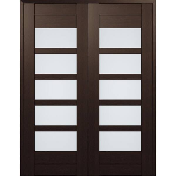 Belldinni Vona 07-07 56 in. x 80 in. Universal 5-Lite Frosted Glass Vera Linga Oak Wood Composite Double Prehung Interior Door
