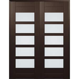 07-07 64 in. x 84 in. Both Active 5-Lite Frosted Glass Vera Linga Oak Wood Composite Double Prehung Interior Door