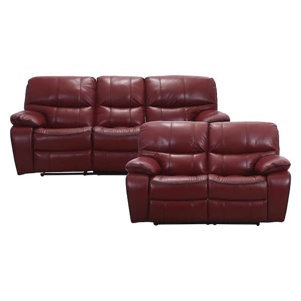 EVERGLADE HOME Slater 153 in. Round Rectangle 5-Seater Reclining Sofa in Red