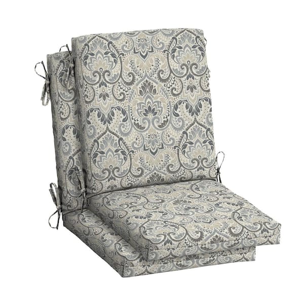 ARDEN 20 in. x 20 in. Neutral Aurora Damask High Back Outdoor Dining Chair Cushion (2-Pack)