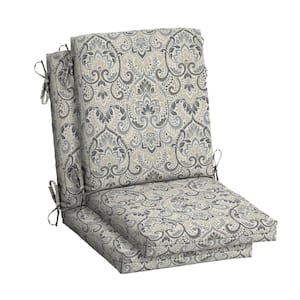 20 in. x 20 in. Neutral Aurora Damask High Back Outdoor Dining Chair Cushion (2-Pack)