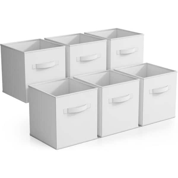 Foldable Storage Cubes Handles, White 10.5 in. x 11 in. Fabric Decorative Basket(Set of 6), Clothes, Closet Organizer