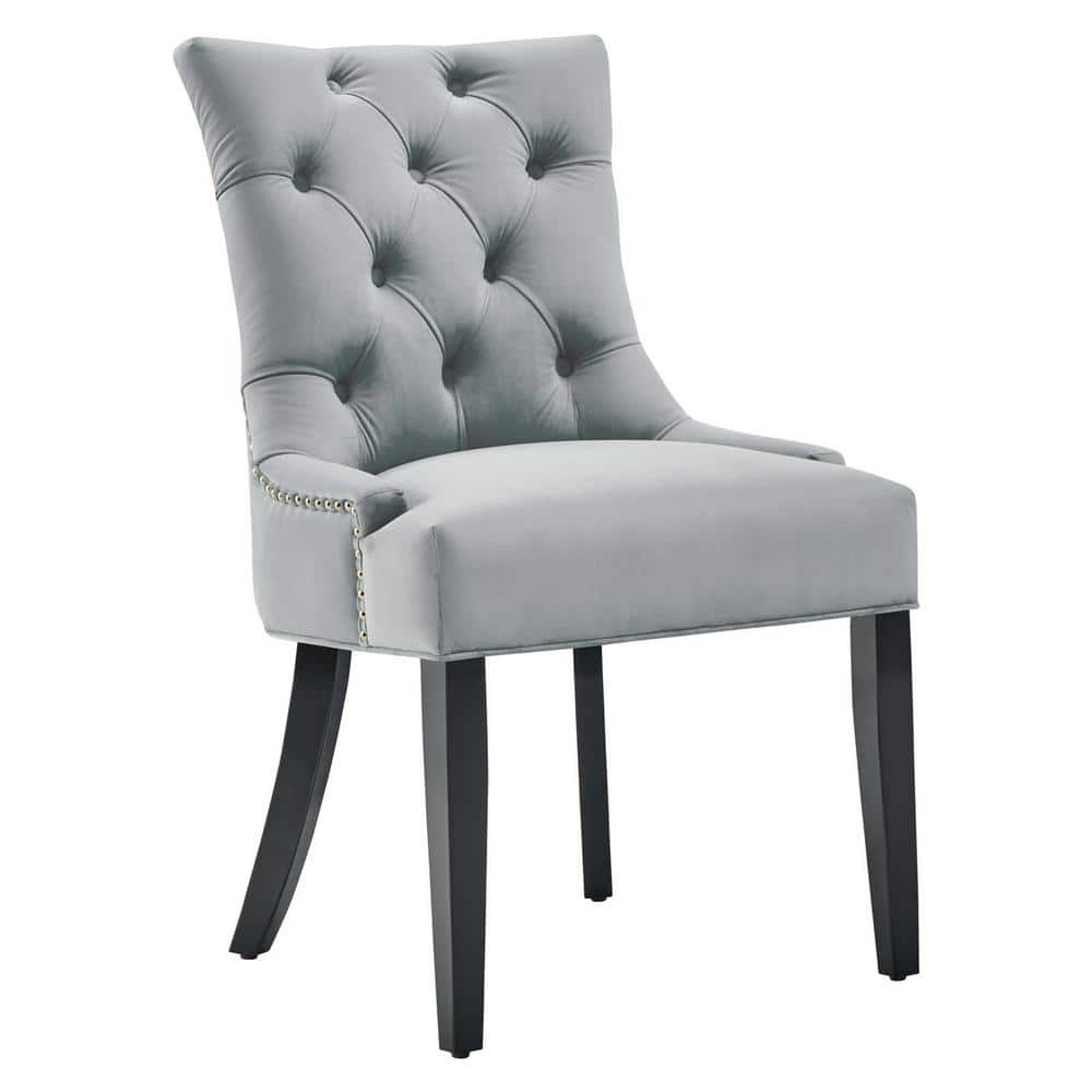 Light Gray Velvet Upholstered Parsons Side Chair with Wood Frame