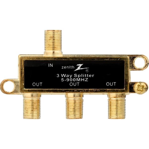 Zenith 3-Way 900 MHz Coaxial Splitter in Gold