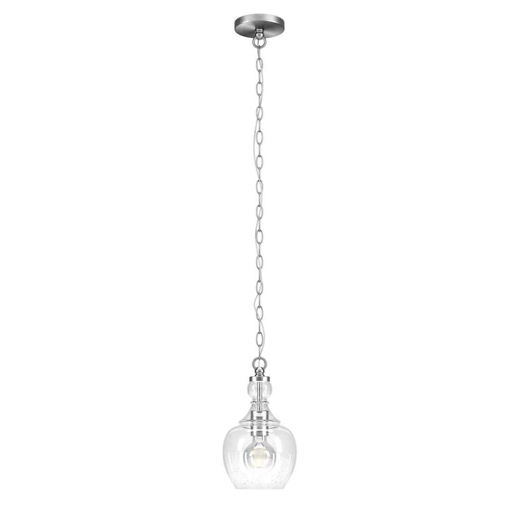 Verona Mini Drum Pendant Light in Brushed Nickel with Seeded Glass Shade