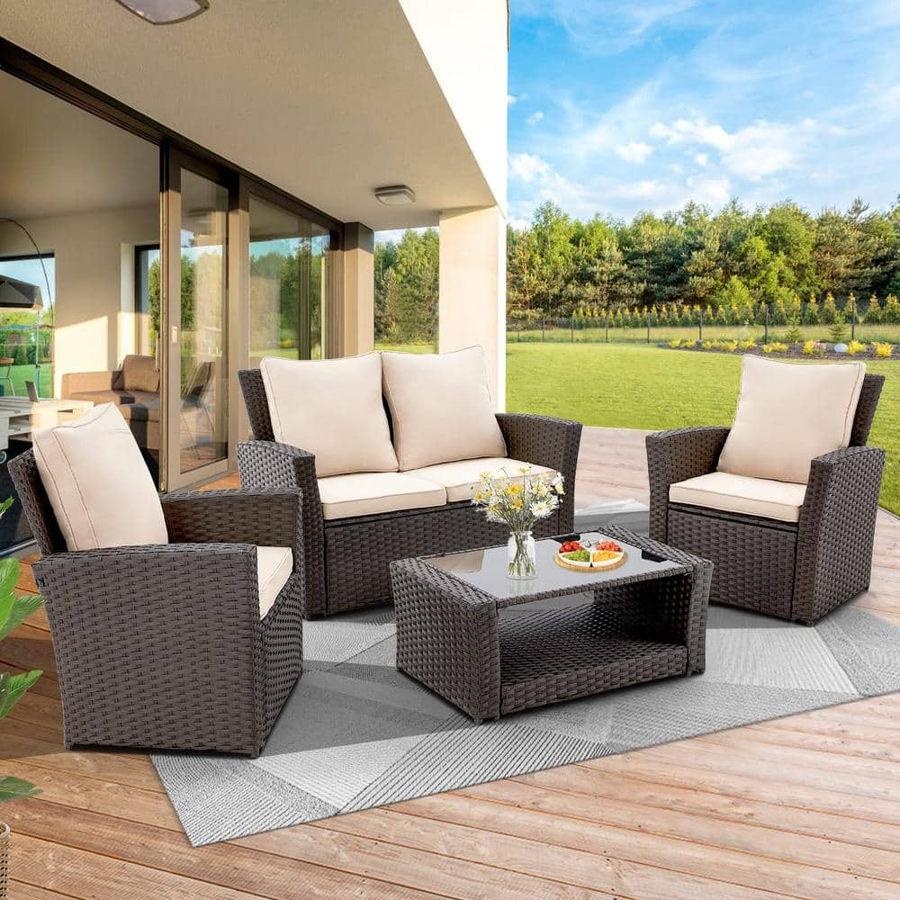 4 piece algarve best sale rattan garden patio set