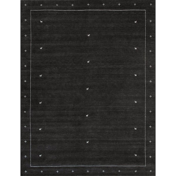 Pasargad Home Gramercy Charcoal/Silver 10 ft. x 14 ft. Solid Silk and Wool Area Rug