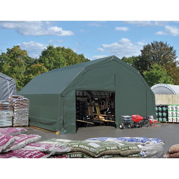 20 ft. W x 20 ft. D x 12 ft. H Galvanized Steel and PVC Garage Without Floor in Green with Heavy-Duty Green Cover