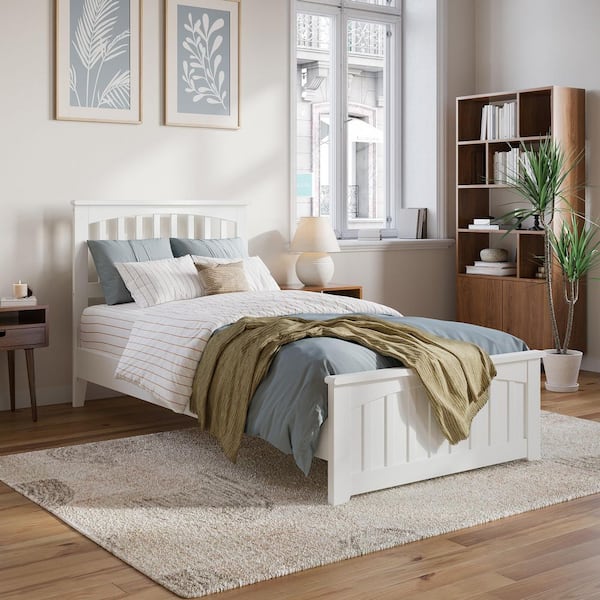AFI Becket White Solid Wood Frame Twin XL Low Profile Platform Bed Matching Footboard