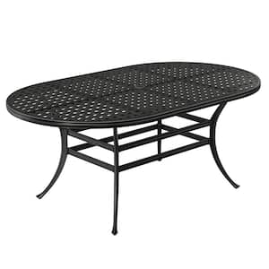 Cast Aluminum Outdoor Patio Oval Plaid Hollow Dining Table with 2 in. Umbrella Hole