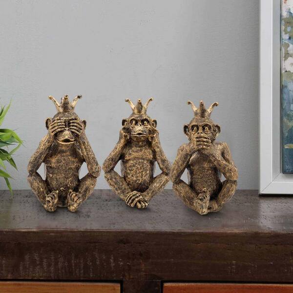 Benjara Gold Specialty Polyresin Monkey Accent Decor (Set of 3)