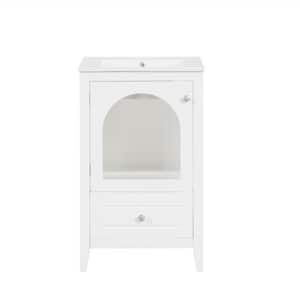 20 in. W x 18.3 in. D x 34 in. H Single Sink Freestanding Bath Vanity in White with White Ceramic Top and Storage