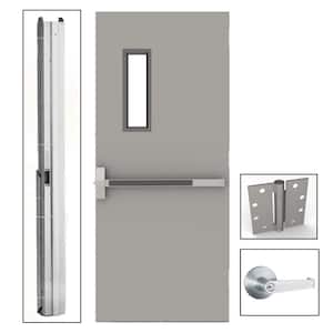 36 in. x 80 in. Gray Flush Exit with 5x20 VL Right-Hand Fireproof Steel Commercial Door with Knockdown Frame