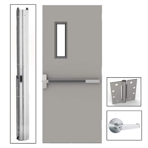 LIF Industries, Inc 36 in. x 80 in. Gray Flush Exit with 5x20 VL Right-Hand Fireproof Steel Commercial Door with Knockdown Frame