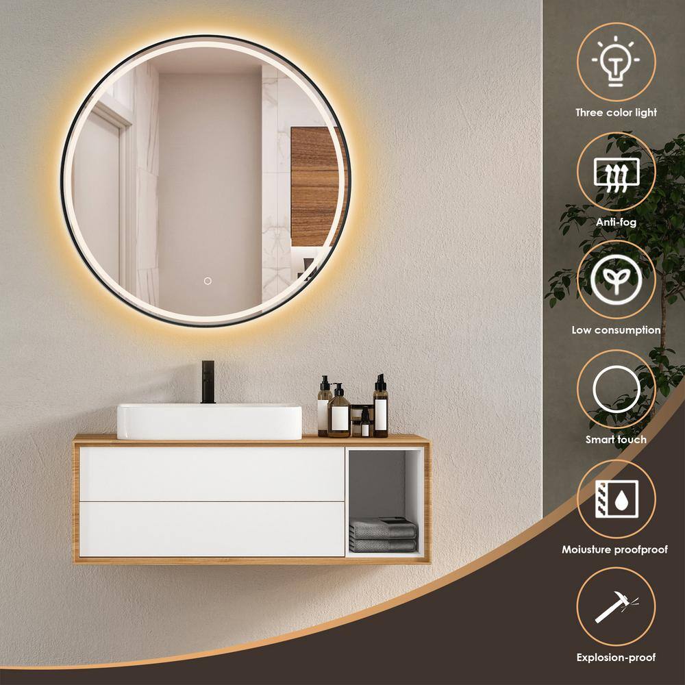 Round Silver and Gold LED Bathroom Vanity Mirror