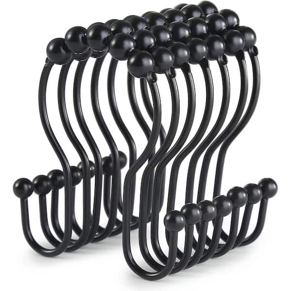 Unbranded 12-Pack Stainless Steel 0.70 in. W x 6.70 in. L Black Rustproof Shower Curtain Liner Rings, Smooth Sliding