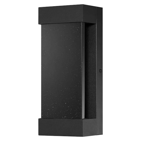 Lightania 12 in. Simple 1-Light Black Rectangular LED Outdoor Wall Sconce with Seeded Glass Shade