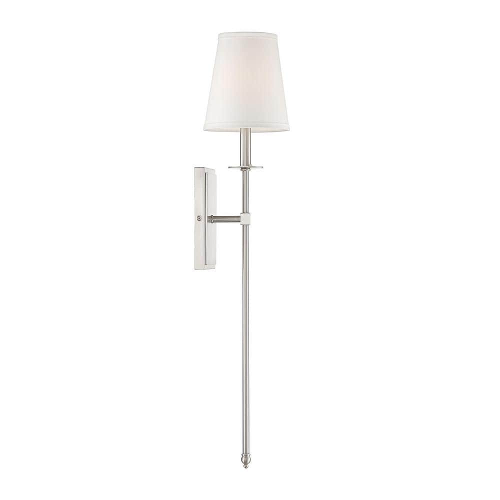 Monroe 33.5" Satin Nickel Outdoor Wall Sconce with White Fabric Shade