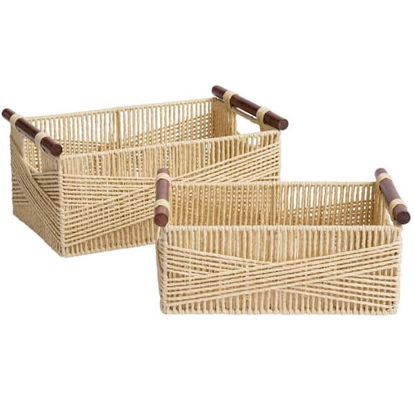 Unbranded Beige 14.5 in. x 6.5 in. Paper Decorative Basket Set of 2