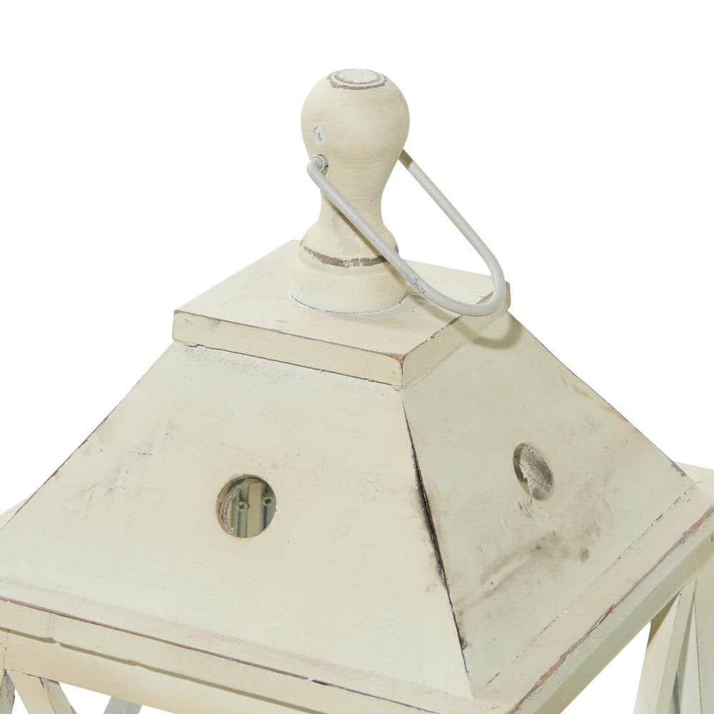 Set of 2 White Wood and Glass Hanging Candle Lanterns
