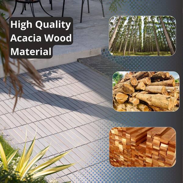Unbranded - 1 ft. x 1 ft. Solid Wood Square Light Gray Interlocking Deck Tiles for Patio, Bancony, Pool Side (20 PCS)