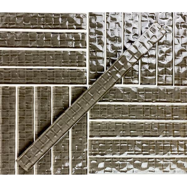 Metro Cubes Dark Gray 1 in. x 12 in. Glossy Textured Glass Floor Wall Tile (6 sq. ft./Case)