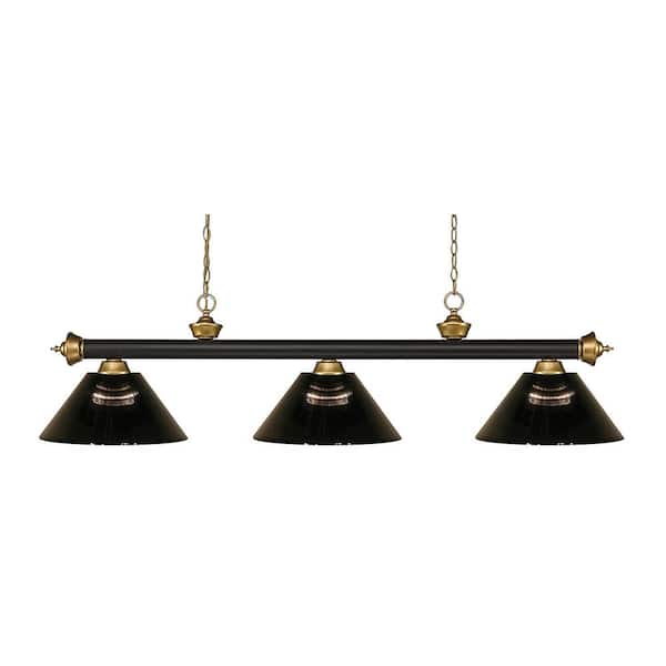 Unbranded Riviera 3-Light Bronze + Satin Gold + Smoke Acrylic Shade Billiard Light With No Bulbs Included