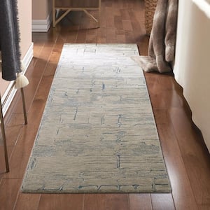 Remi Hand Tufted Wool Abstract Line Grey/Blue 2.5 ft. x 7 ft. Runner Rug