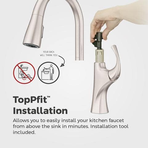 Miri Single-Handle Pull-Down Sprayer Kitchen Faucet with Soap Dispenser in Spot Defense Stainless Steel Miri Single-Handle Pull-Down Sprayer Kitchen Faucet with Soap Dispenser in Spot Defense Stainless Steel