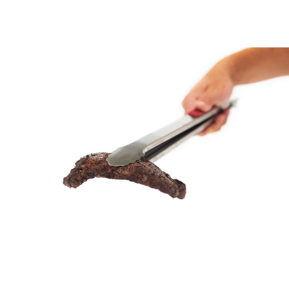 GrillPro 20-Inch Red and Silver Stainless Steel Grill Tongs