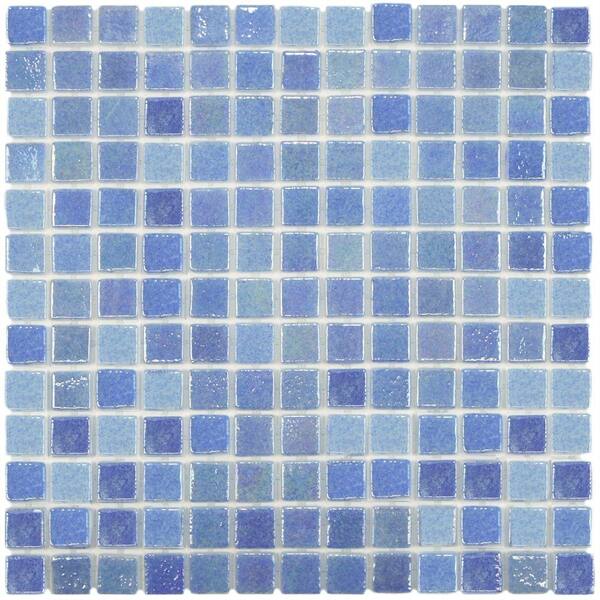 Merola Tile Ruidera Square Blue Pearl 13 in. x 13 in. x 5 mm Glass Mosaic Tile