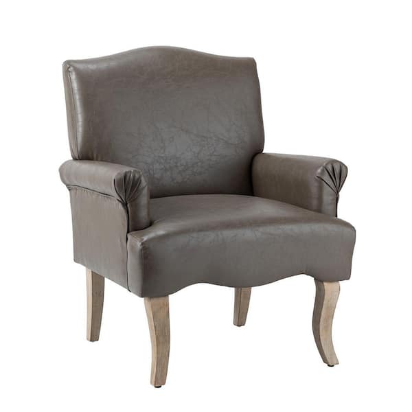 JAYDEN CREATION Benedict Grey Vegan Leather Armchair with Wooden Legs