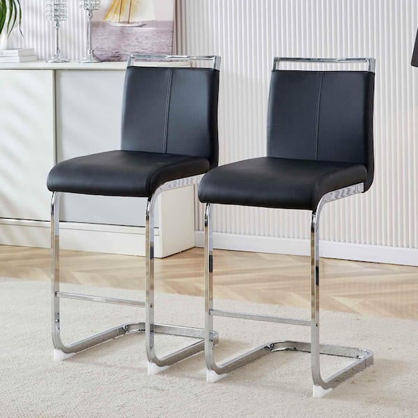 Modern Black PU Leather Seat Dining Chairs Set of 2 for Kitchen, Living, Dining Room