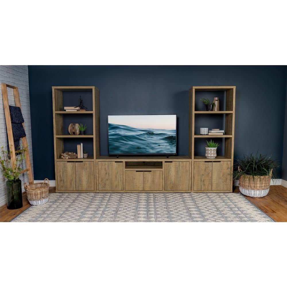 Rustic Mango Wood 3-Piece Entertainment Center with Storage
