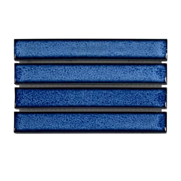 Stacked Blue 6 in. x 6 in. Glossy Porcelain Floor and Wall Mosaic Tile Kit Kat Finger Tile (0.25 sq. ft. /Case)