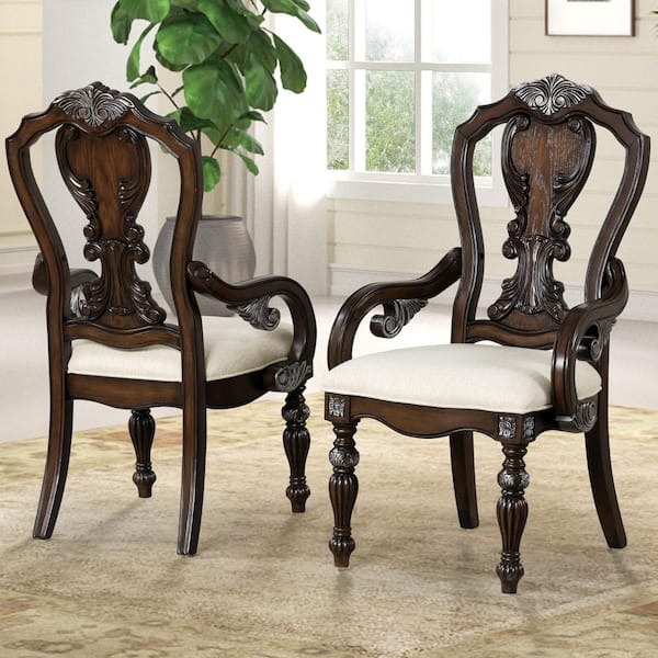 Akros Traditional Dark Brown Fabric Upholstered Dining Arm Chair (Set of 2)