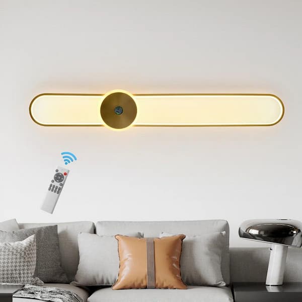 45.27 in. Gold Dimmable LED Wall Sconce with Remote Included for Living Room and Bedroom