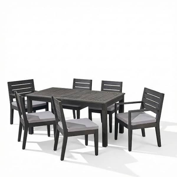 Nestor Sandblast Dark Grey 7-Piece Wood Outdoor Dining Set with Light Grey Cushions
