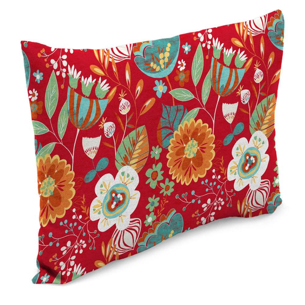 Avianna Saxony Red Floral Outdoor Lumbar Throw Pillow Set
