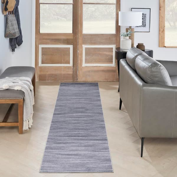 Washables Grey 2 ft. x 10 ft. Abstract Contemporary Runner Area Rug