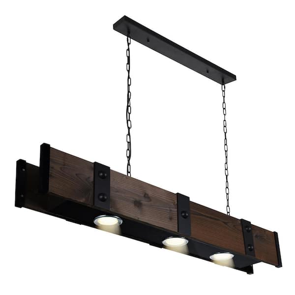 CWI Lighting Pago Drum Shade Island Light With Black & Wood Finish