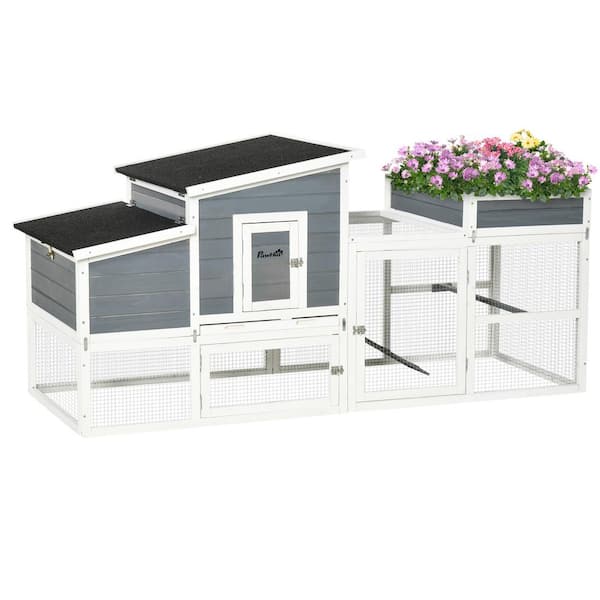 PawHut Wooden Grey 0.0004 -Acre In-Ground Chicken Fence Chicken Coop Hen House, Poultry Fencing