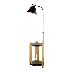 67 in. Matte Black Industrial 1-Light Shelves Arc Floor Lamp with Table for Bedroom, Office (No Bulbs Included)