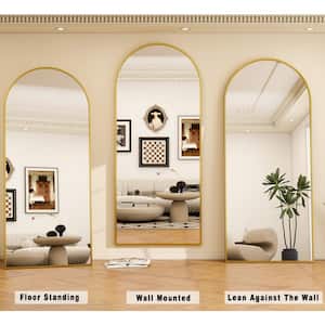 30 in. W x 70.8 in. H Arched Gold Aluminum Alloy Framed Full Length Mirror Standing Floor Mirror