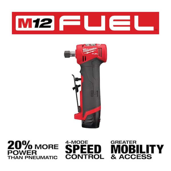 Milwaukee - M12 FUEL 12V Lithium-Ion Brushless Cordless 1/4 in. Right Angle Die Grinder Kit w/ (2) 2.0Ah Batteries