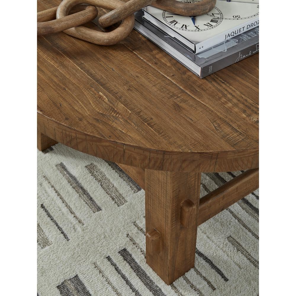 Warm Brown Round Pine Wood Coffee Table