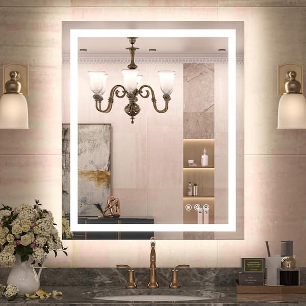 KeonJinn 30 in. W x 36 in. H Rectangular Frameless with Frontlit & Backlit Anti-Fog LED Mirro Wall Mount Bathroom Vanity Mirror