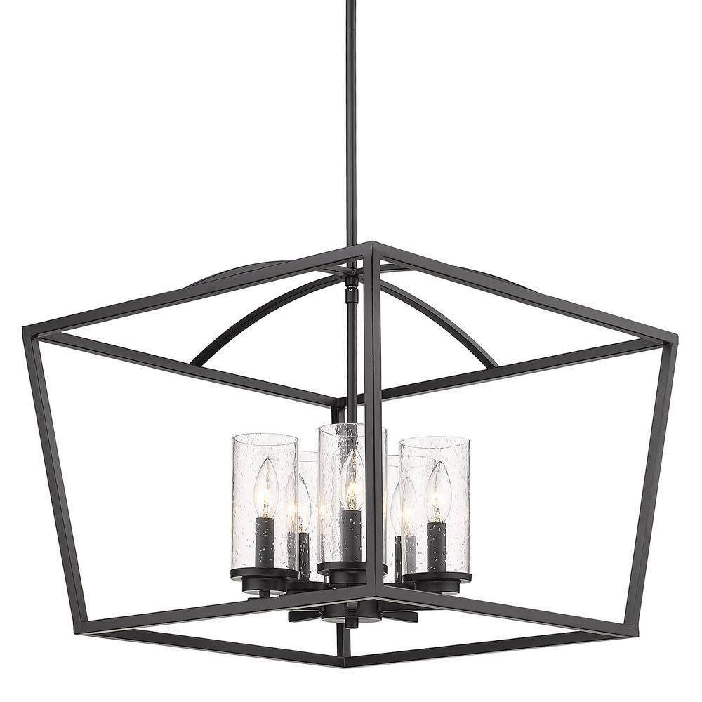 Matte Black Steel Open Cage 5-Light Chandelier